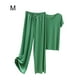 thumbnail image 5 of Conjunto de pijama de satén de seda helada Sonducket para mujer camiseta de algodón con cuello en V pantalones holgados con cintura Verde METRO, 5 of 6