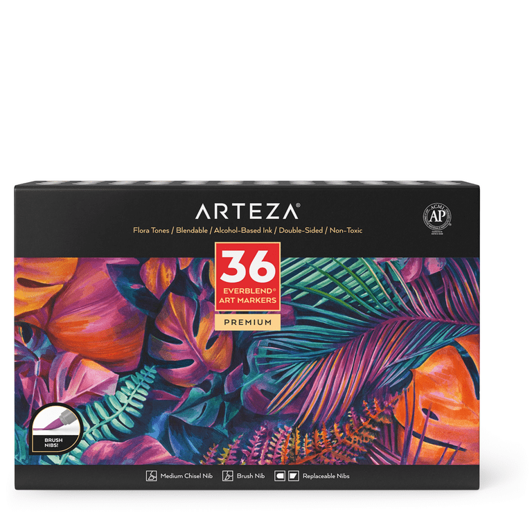 Arteza Everblend Dual-tipped Ultra Art Markers, Brush Nib, Flora Colors -  36 Piece : Target