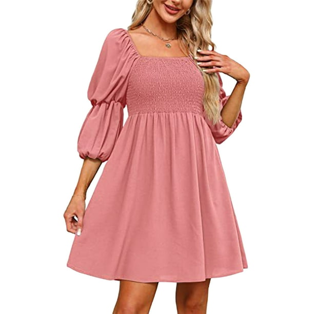 Vestidos Casuales Vestido de una línea de mujer Vestido de verano sin espalda con cuello cuadrado para cóctel (Rosa claro S) Ygjytge para Mujer Rosa claro T M
