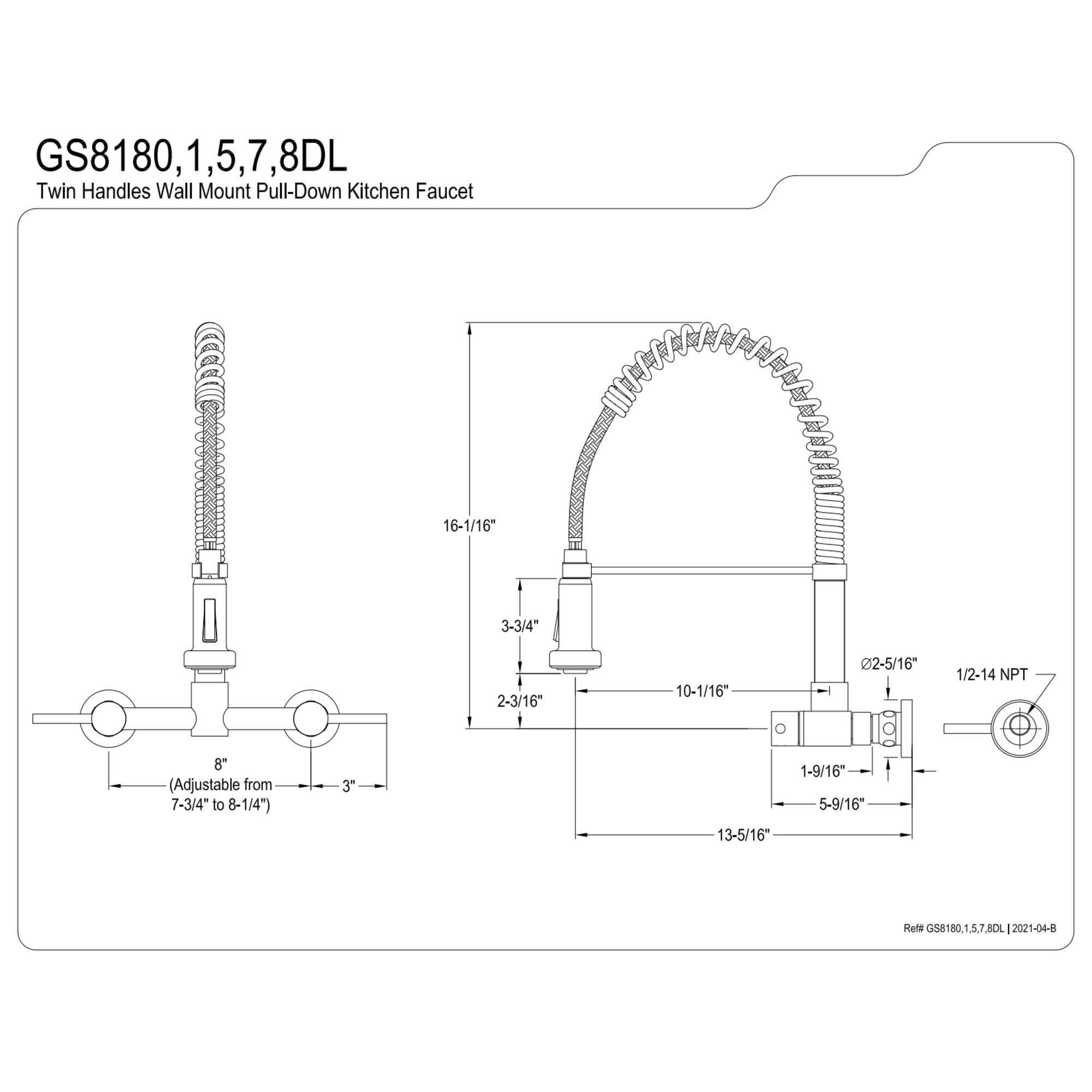 Gourmetier GS8180DL Concord Double-Handle Wall-Mount Pre-Rinse Bridge Kitchen Faucet, Matte Black