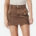 thumbnail image 2 of Women Distressed Denim Cargo Skirt Mini Y2K Flap Pockets Skirts Slim Fit Jean Skirt Brown XL, 2 of 6