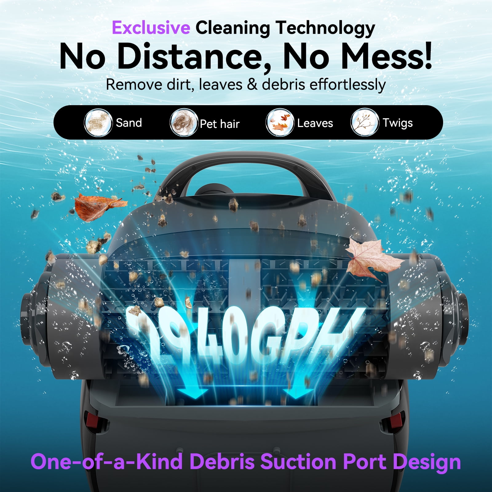 Robokleen RK-X3 Cordless Robotic Pool Vacuum Cleaner Wall-Climbing for In-Ground and Above Ground Pools, 140-Min Runtime,8L Large Capacity,Purple