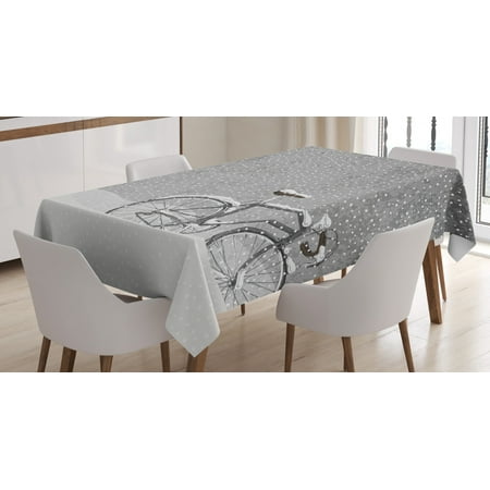 

Winter Tablecloth Bicycle Covered with Snow Cold Weather Seasonal Calm Scenery Christmas Inspired Rectangular Table Cover for Dining Room Kitchen 60 X 84 Inches Taupe White by Ambesonne
