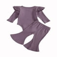thumbnail image 3 of Baby Girl Solid Color Clothes Sets Cotton Bodysuit Tops Flared Pant Bell Bottom Outfits, 3 of 5