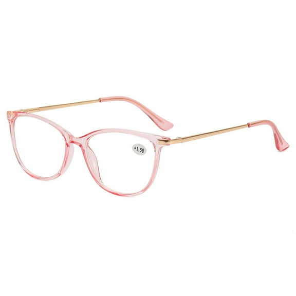 Cat Eye Transparent Pink Reading Glasses 3.00, Lightweight Presbyopic Glasses, Spring Hinge HD Metal Readers 3.00 for Men and Women
