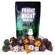 1985 Games Fright Night Mystery Dice Set (7-Piece), Spooky Resin Polyhedral Dice for D&D & Tabletop RPGs, Includes Pin & Sticker