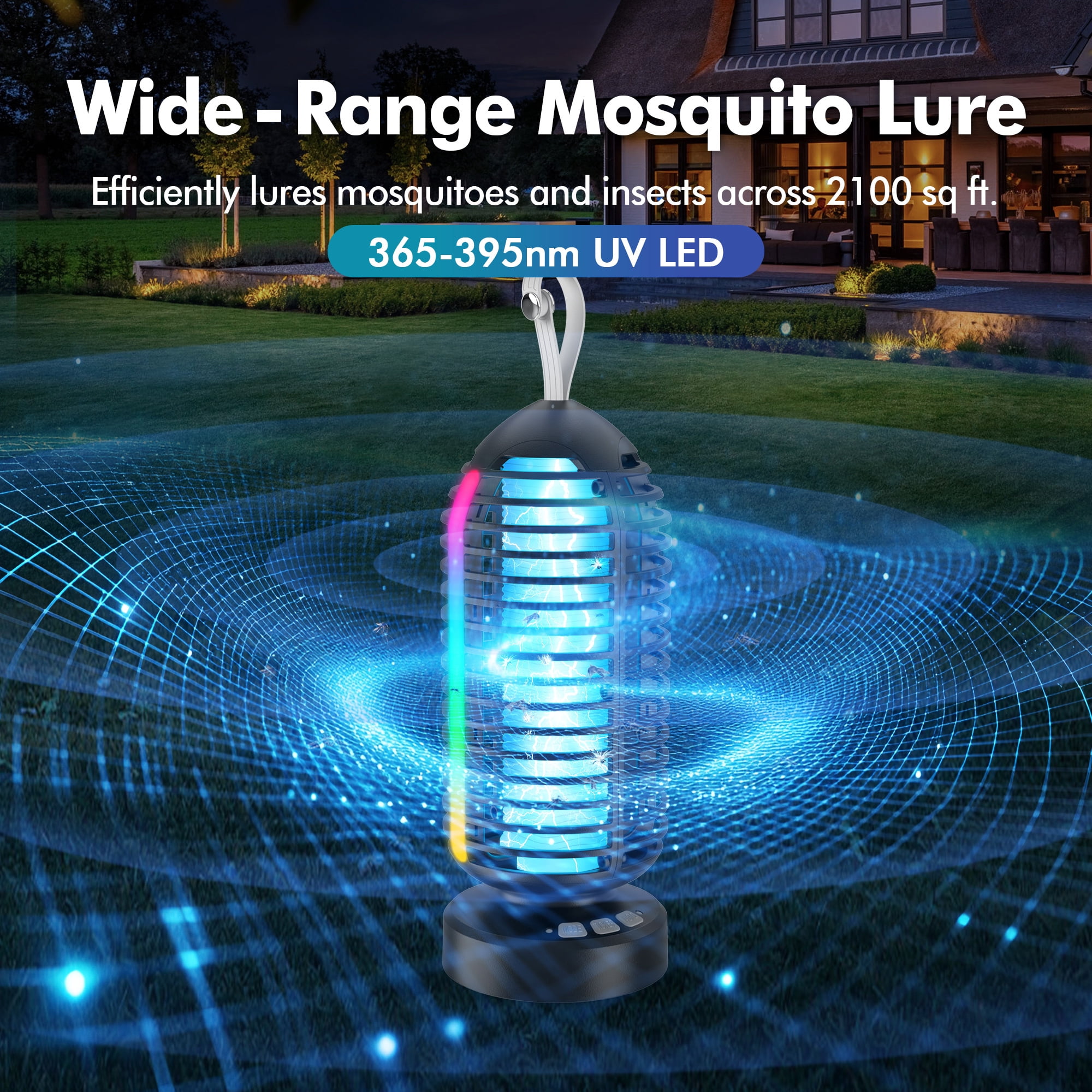AENKYO Electric Bug Zapper Outdoor, Fly Mosquito Killer Lamp with Color Changing LED Light for Patio, Camping, Black, 2 Pcs