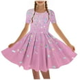 thumbnail image 3 of Sentmoon Robes Formelles pour Filles Été Confortable Robe à Col Rond pour Filles Manches Courtes Ample Imprimé Floral Respirant Vêtements Mignons pour Filles 10-12 pour Vacances à la Plage 11 Ans, 3 of 7