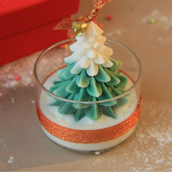 Mecorevxz Christmas Decorations Christmas Tree Shaped Candle with Glass Red White Green Xmas Wax Scented Candles for Winter Holiday Party Table Decor,Christmas Gifts(Green)