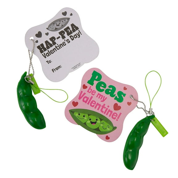 Fun Express 24 Pieces 3" Popping Pea Pod Fidget Toys Valentine Exchange with Card for 12