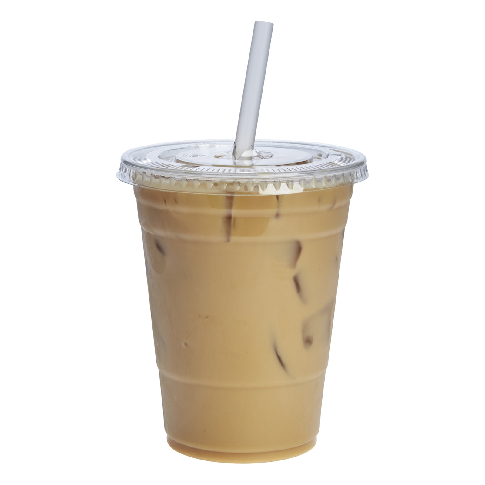 Comfy Package 16 oz. Crystal Clear Plastic Cups With Flat Lids [100