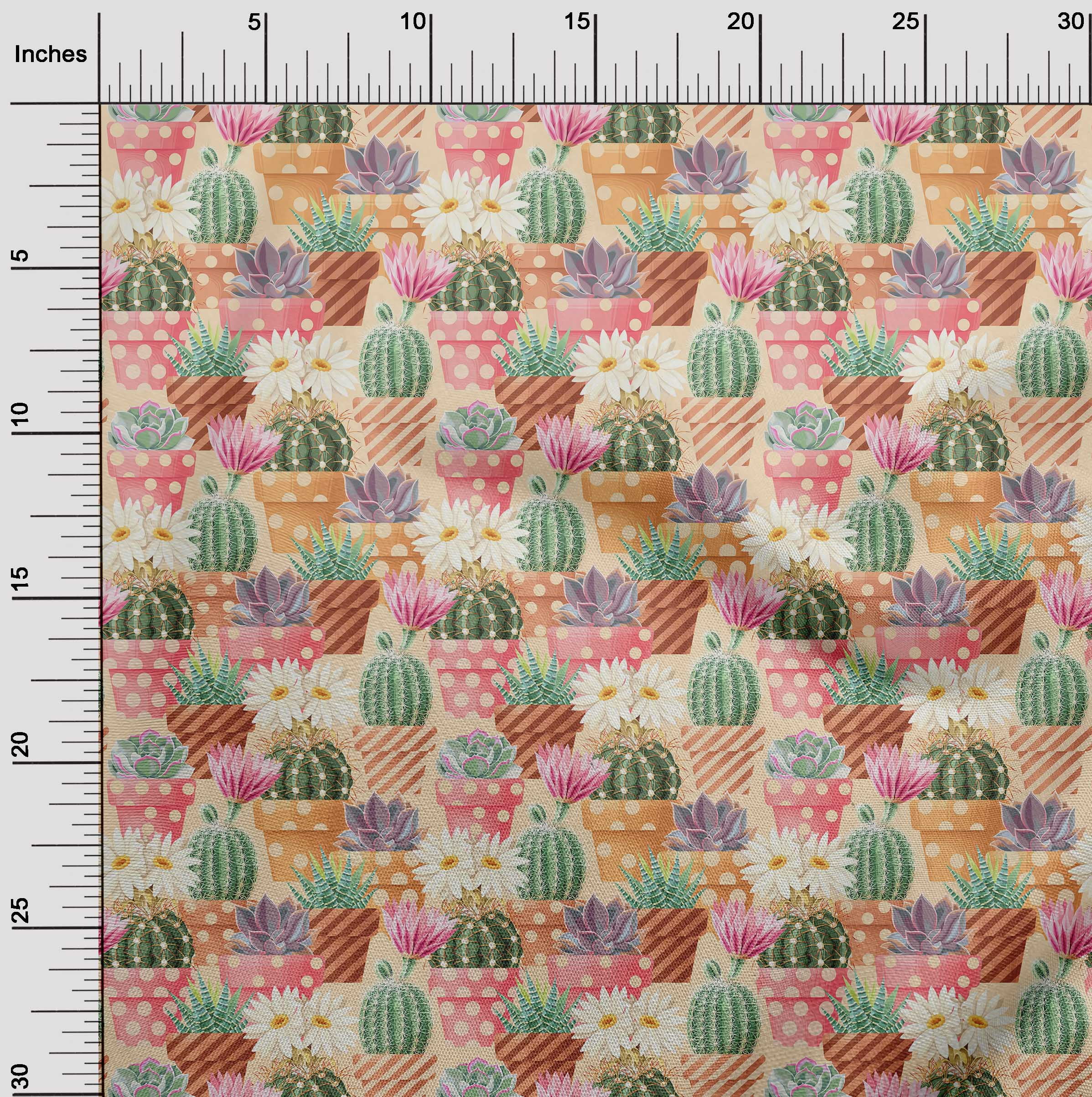 oneOone Cotton Poplin Twill Brown Fabric Plants Cactus With Flowers Sewing Material Print Fabric By The Yard 56 Inch Wide