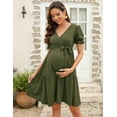 thumbnail image 2 of Yesfashion Wholesale Women's V Neck Short Sleeves Pregnancy Casual Tie High Waist a Line Solid Color Midi Dress, 2 of 8