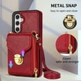 thumbnail image 3 of Handbag Wallet Case for Samsung Galaxy S25 with Shoulder Strap, with Back Card Slots Holder PU Leather Magnetic Snap Zipper Flip Purse Shockproof Phone Cover for Galaxy S25 - Red, 3 of 6