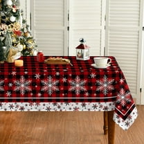 Christmas Tablecloth 60×84 Inch, Red Buffalo Plaid Snow Washable Table Cover for Party Picnic Dinner Decor