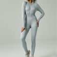thumbnail image 2 of Womens Seamless Yoga Jumpsuits Workout Ribbed Long Sleeve Zip Front Sport Jumpsuits One Piece Rompers Gray, 2 of 4
