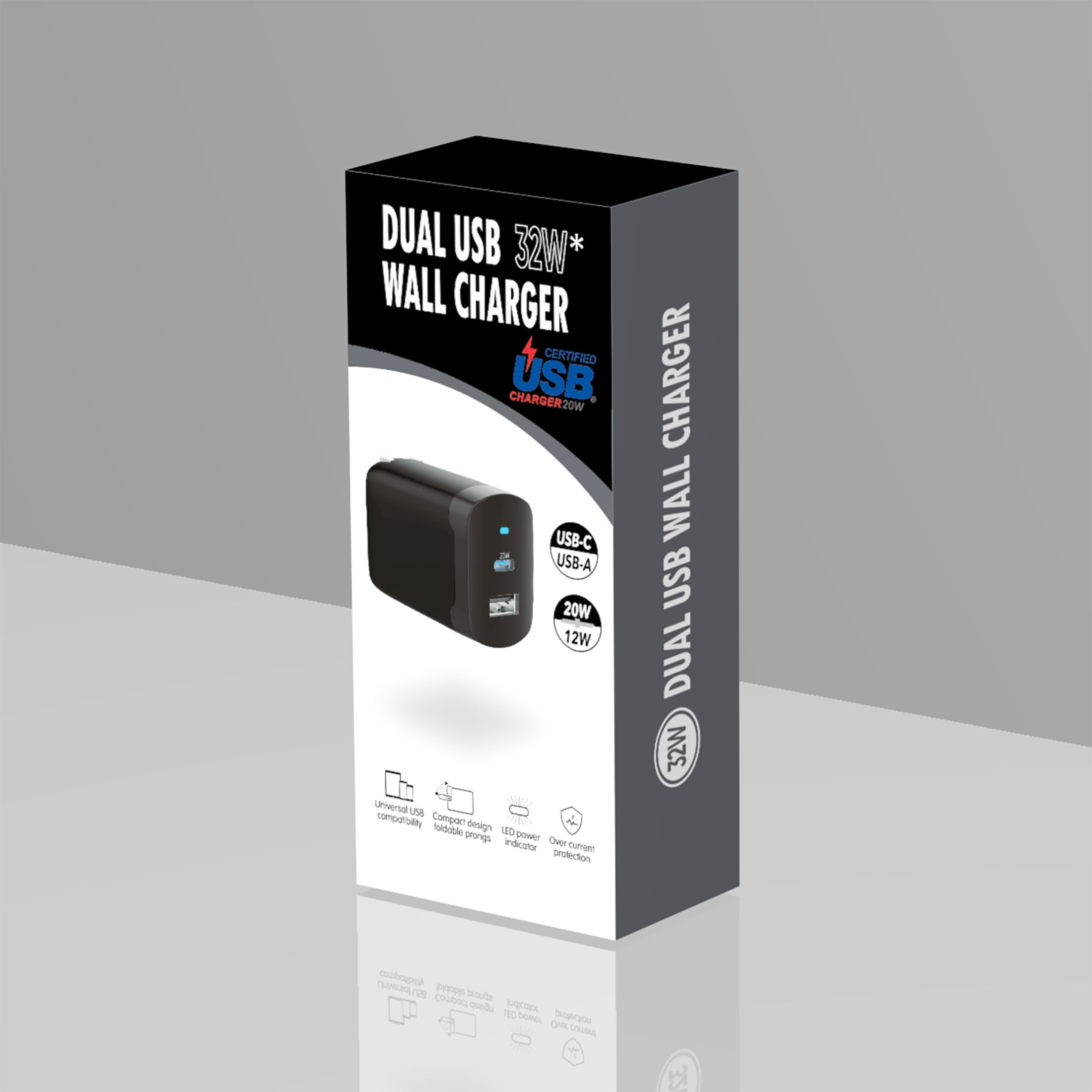 Walmart 32w PD Dual port Wall Charger, Folding Plug, Black
