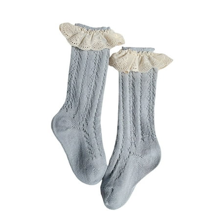 

aturustex Toddler Girl Calf Socks with Lace Flower Decoration Breathable Mesh Color Matching Accessory