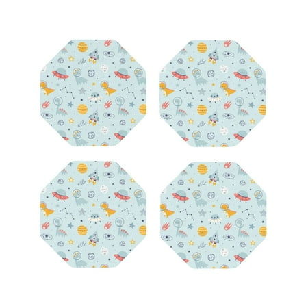 

Matuu Space With Dino Astronauts for Cup Coasters Set of 4 Leather Coasters Desk Coasters for Office Measures 4” x 4”-Octagon