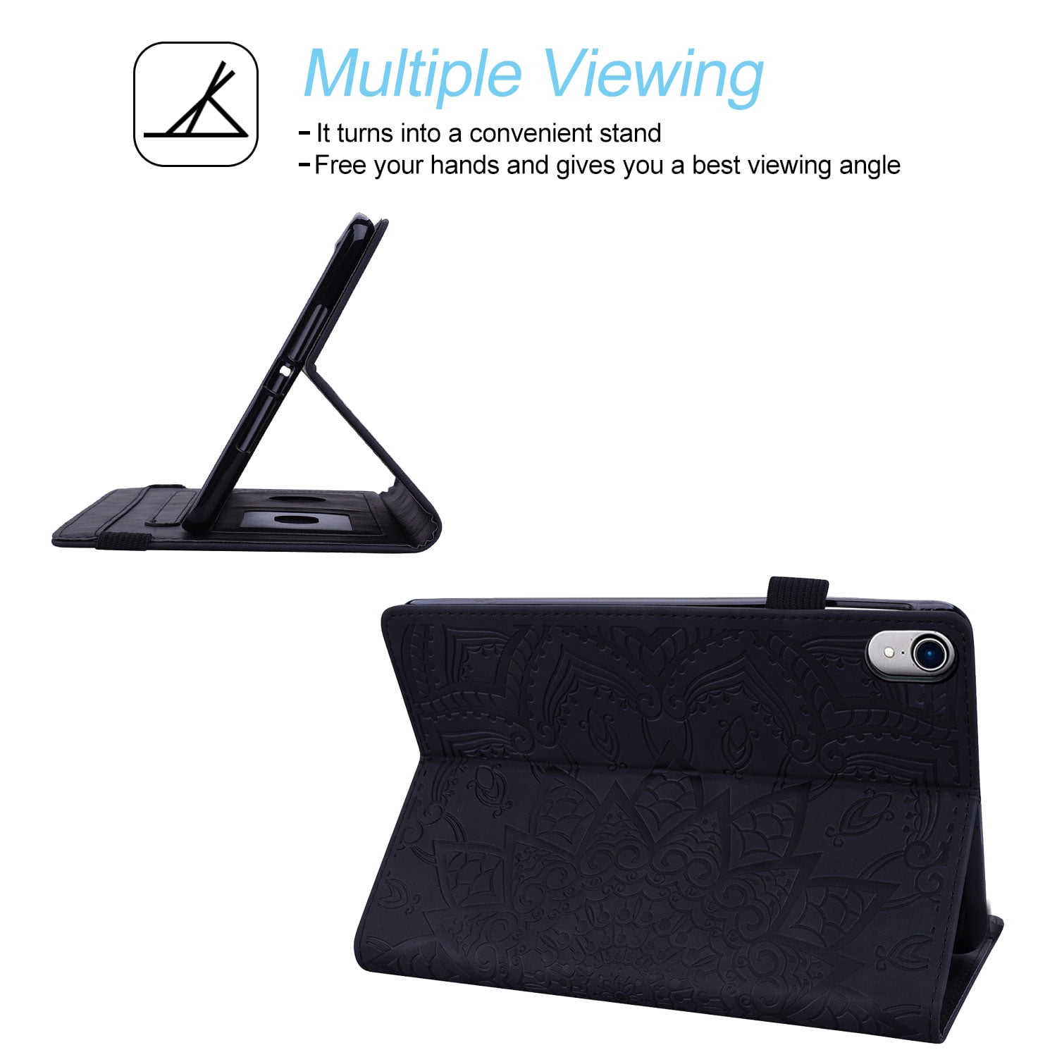 Tarise for Apple iPad 10th Generation Case with Pencil Holder, 2022 iPad 10.9 Inch Case, Embossed PU Leather Shockproof Folio Stand Shell Slim Cover Case for iPad A2757 A2777, Black