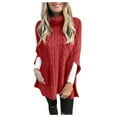 thumbnail image 3 of Nfurl Womens Cable Knit Sweaters Plus Size Turtleneck Poncho Knit Sweater 2025 Fall Trendy Pullover Sweaters Cozy Shawl Sweater Red S, 3 of 7