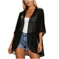 thumbnail image 3 of Feancey Beach Cover Ups for Women 3/4 Puff Sleeve Kimono Cardigans Swimwear Lightweight Open Front Swimsuit Cover Up Dressy Casual Summer Tops Black L, 3 of 7