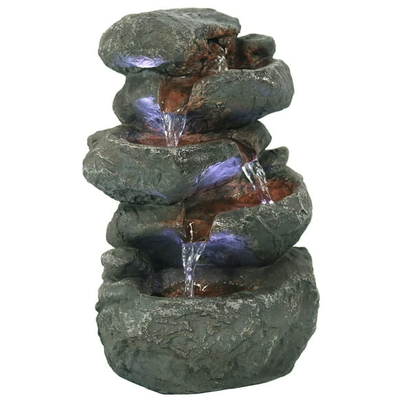 Sunnydaze Tabletop Water Fountain - Stacked Rocks 10.5 Inch Relaxing Desktop Water Fountain with LED Lights - Office, Bedroom, Living Room