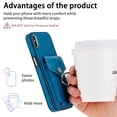 thumbnail image 3 of Compatible with iPhone XS Max Card Slot Back Case, 360 Degree Rotatable Ring Stand Plating Button PU Leather Support Magnetic Car Mount Phone Case Cover for iPhone XS Max, Blue, 3 of 14