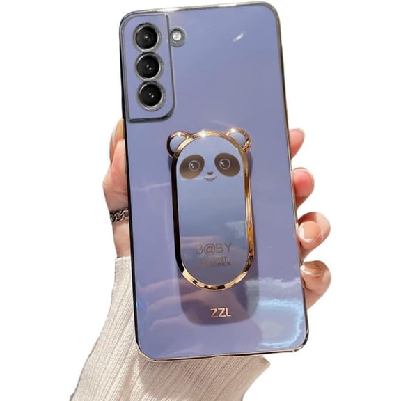 Creative Panda Folding Bracket Phone Case with Invisible Bracket, Cute Cartoon, Full Coverage Anti-Fall, for Samsung Galaxy S23 S22 S21 S20 Phone Case (Blue,S21)