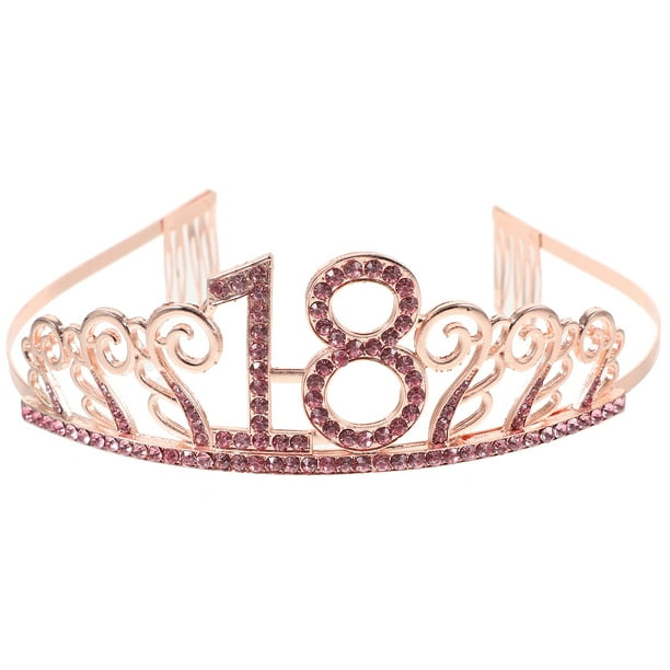 KAKOWELY Tiara de cumpleaños con cristales rojos y diamantes de imitación, corona de reina, diadema para fiesta de baile, peinetas con clip para recuerdo de fiesta de cumpleaños número 18 de niña