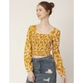 thumbnail image 4 of Moomaya Women'S Printed Square Neck Crop Top, Long Sleeves Smocked Summer Top, 4 of 8
