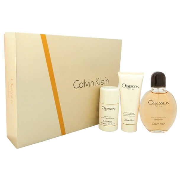Obsession Calvin Klein Set de Regalo 3 Piezas EDT en Aerosol 4 oz Desodorante en Barra 2.6 oz Bálsamo para Después del Afeitado 3.3 oz