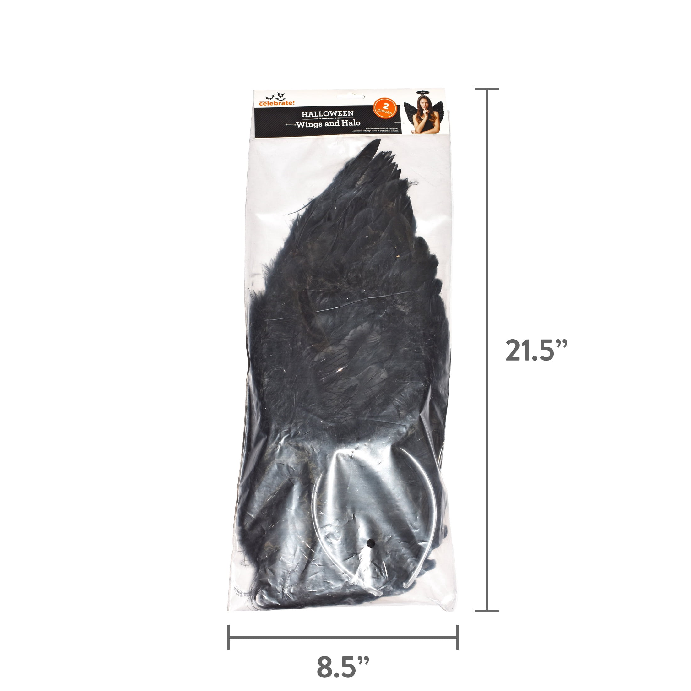 Angel Wings and Halo Costume Accessory for Adults, Black, 2 Pieces, Halloween by Way To Celebrate