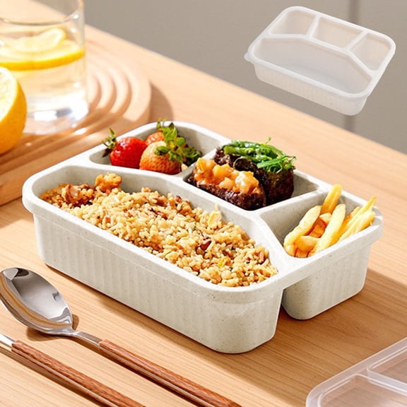 WZXPWT Wheat Straw Lunch Box, Four Compartment Bento Container with Transparent Lid, Eco-Friendly Food Storage Box