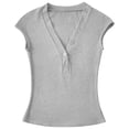 thumbnail image 6 of Arlun Womens Short Sleeve Tops Button up V-Neck Henley Solid Color Stretch Tight T Shirts Slim Fit Casual Summer Tops Basic Tee Shirts Light Gray S, 6 of 8