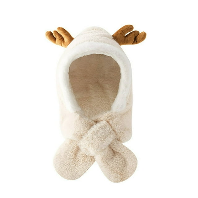 Plush Balls Ears Decor Fleece Lining Solid Color Ear Protection Baby Beanie Winter Infant Cartoon Shape Bucket Hat Scarf Cap