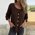 thumbnail image 4 of biudgviw Womens Button Down Shirt 3/4 Length Sleeve Tops Lightweight Crewneck Casual Loose Fit Blouses Vacation Outfits, 4 of 5