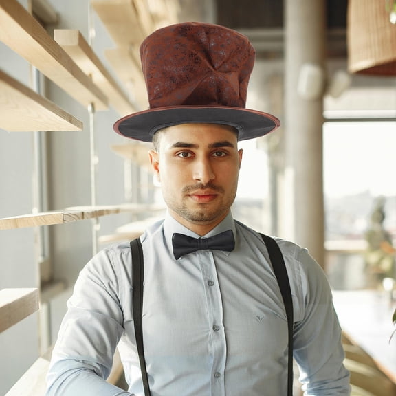 HOOWIFFY Brown Top Hat for Men Victorian Magician Costume Ideal for Themed Stage and Holiday Events