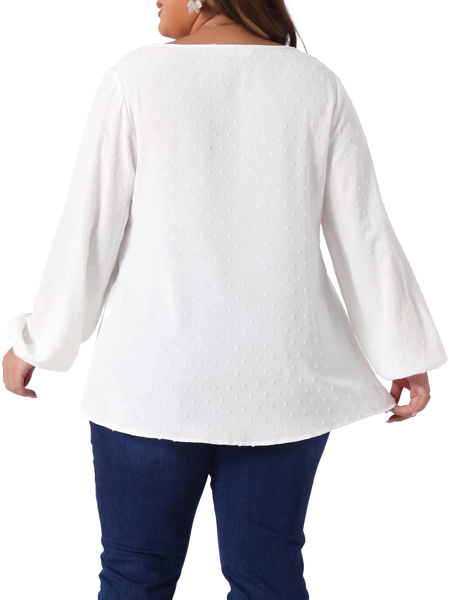 DARING DIVA Women's Plus Crewneck Chiffon Swiss Dots Shirts Top 4X White
