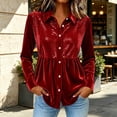 thumbnail image 5 of Party Tops for Women Sequins Velvet Patchwork Button Down Collar Dressy Blouses Long Sleeve Elegant Shirts (M, Wine), 5 of 6