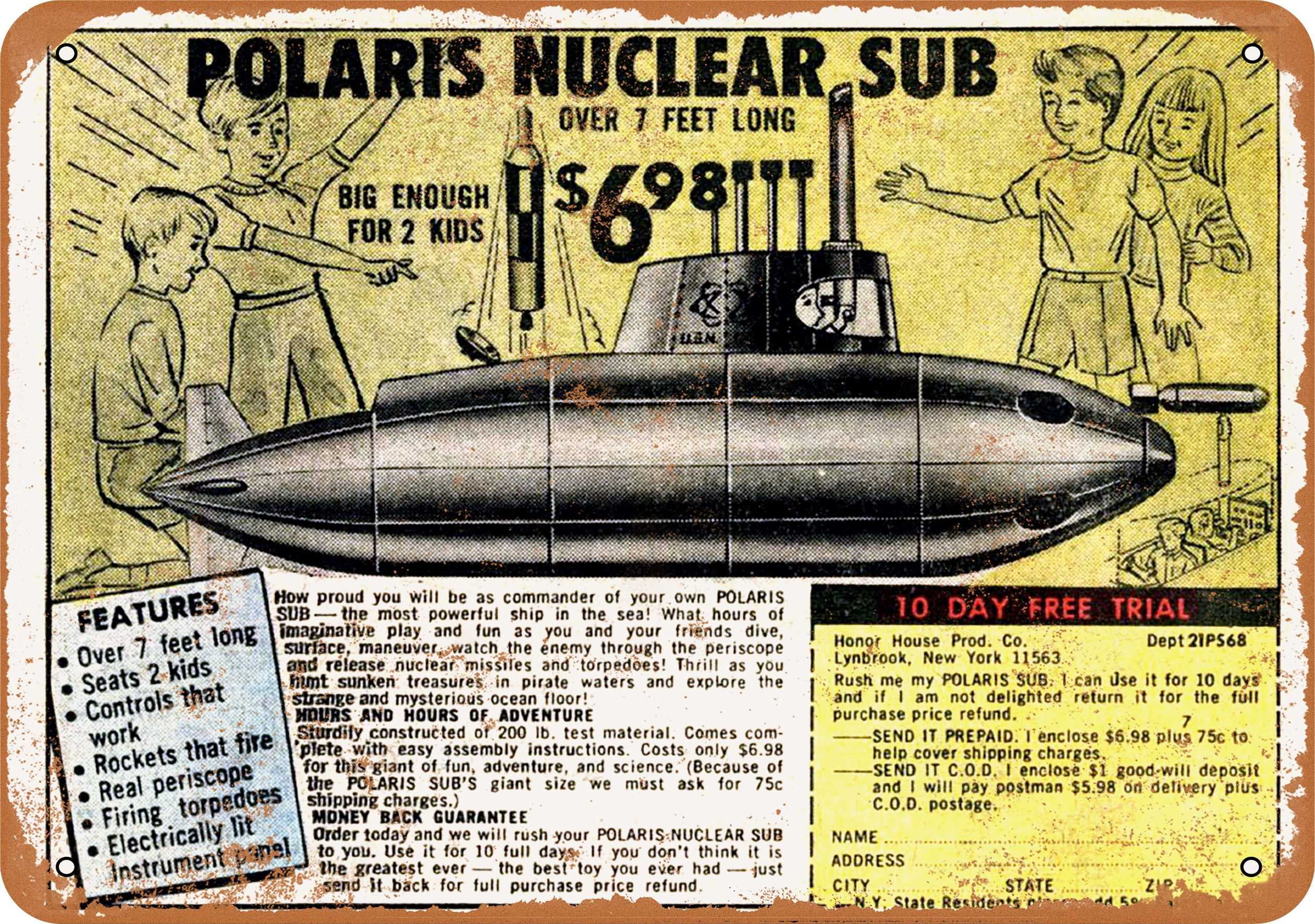 7 x 10 METAL SIGN - 1972 Polaris Nuclear Sub Toy - Vintage Rusty Look ...