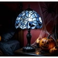 thumbnail image 3 of romoty Blue Spiderweb Stained Glass Table Lamp, 9.8 in Gothic Bat Night Light with Black Base for Halloween Bedroom Decor, 3 of 6
