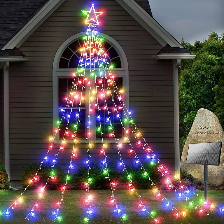 Presence Christmas Star Waterfall String Lights, RGB Color-Changing LED Waterfall Lights Include Star Tree Topper & Remote Control, Star Christmas