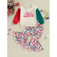 thumbnail image 3 of Toddler Baby Girl Clothes 6M 12M 18M 24M 3Y 4Y Santa Baby Crewneck Sweatshirts Ribbed Flare Pants Set Christmas Outfits, 3 of 10