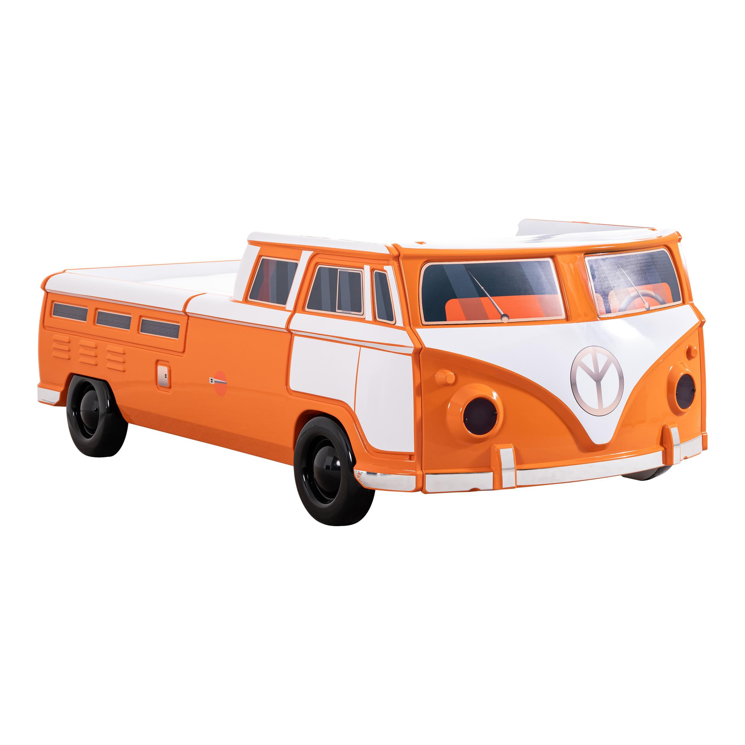 Furniture of America Shelline Peace Bus Wood Twin Kid Bed with LED in Orange