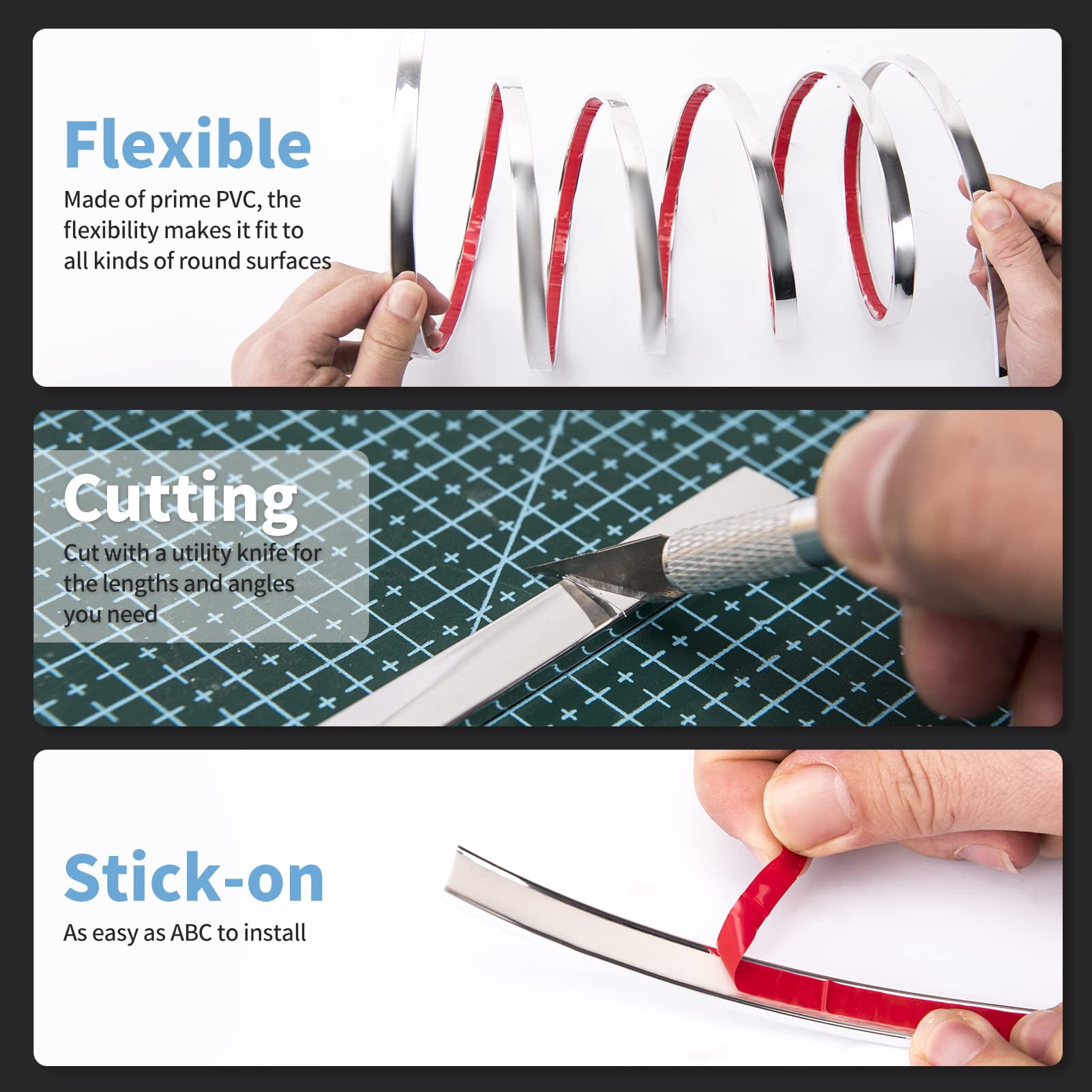 30 Ft Peel And Stick Flexible Vinyl Molding Trim For Wall Tile Edges  Kitchen Backsplash Mirrior Frame In Stainless Steel