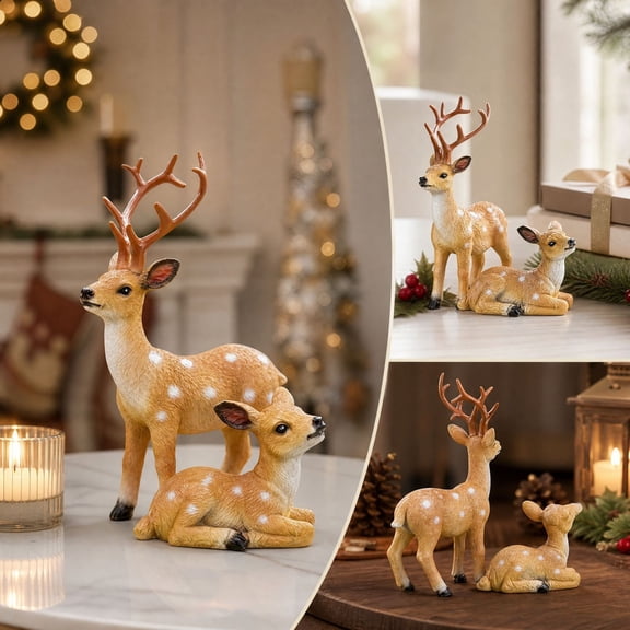 2 Pcs Resin Spotted Deer Figurines Realistic Sika Deer Statue Set Wildlife Sculpture for Garden Patio Yard