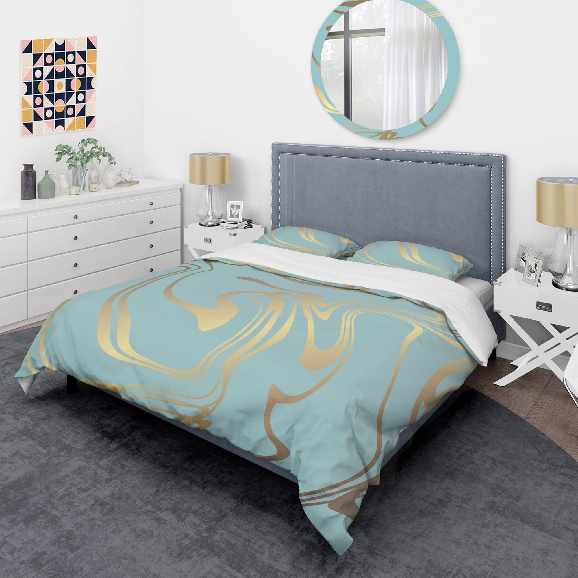 Designart 'Golden Marble Design I' Mid-Century Modern Duvet Cover Set