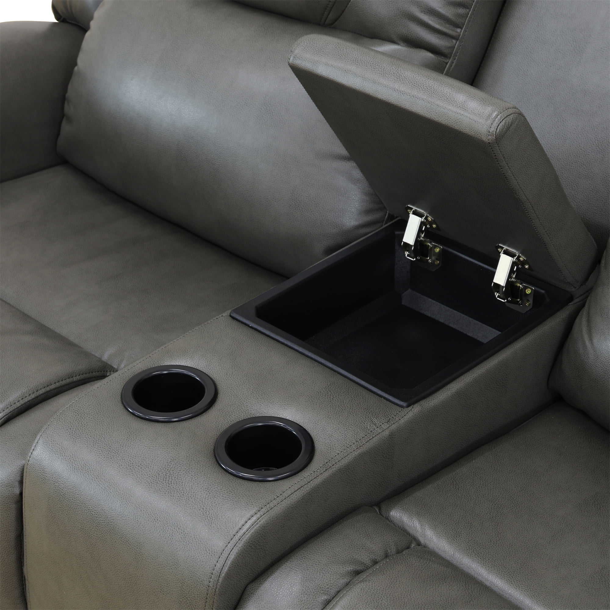 Aukfa 78" Double Recliner Chair Loveseat RV Sofa w/ Cupholder & Console, Home Theater Seating, Leather, Gray