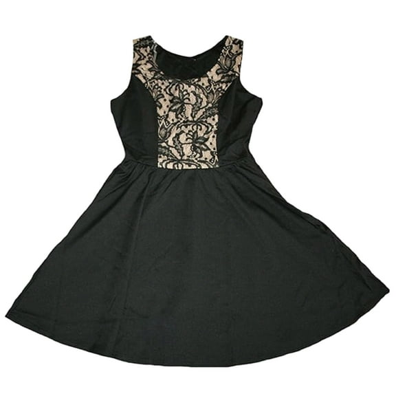 Love & Haight Junior Women's Casual Black Dress with Lace Overlay-Large